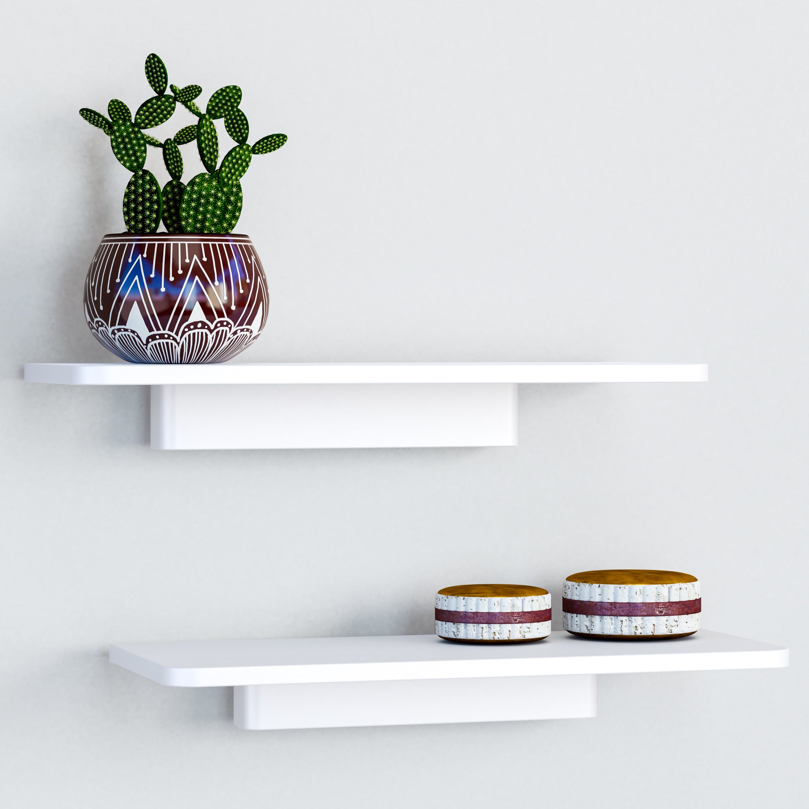 Fytz Design Small Floating Shelf Set of 2 - White Small Shelf for Wall with No Drill Shelf Option [ Adhesive Shelf ]