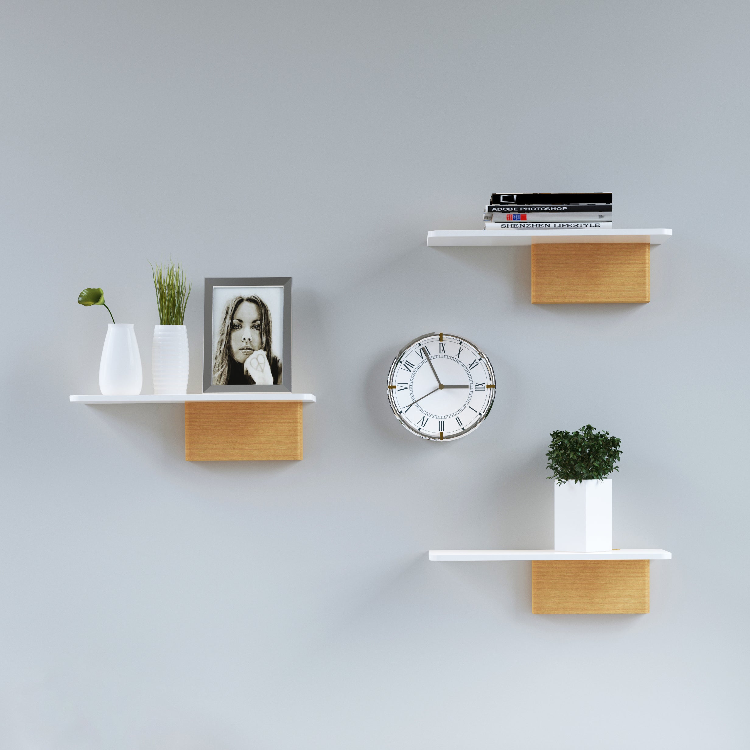 Fytz Design Small Floating Shelf Set of 2 - White Small Shelf for Wall with No Drill Shelf Option [ Adhesive Shelf ]