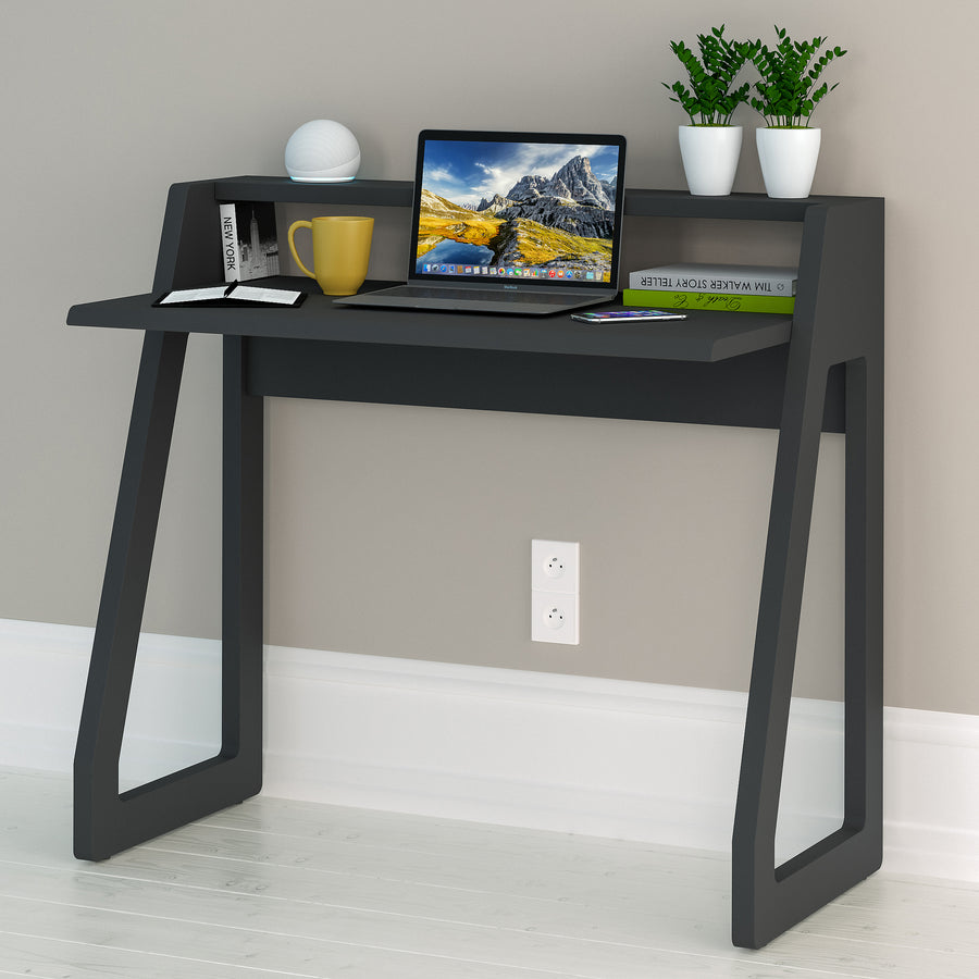 Charcoal Black Small Computer Desk for Bedroom, Office & Small Spaces - Narrow Writing Desk Ideal for Students, Kids, Adults