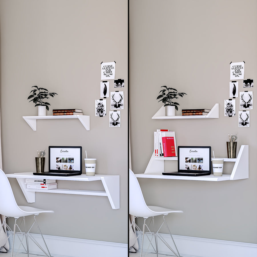 Reverso Set of Two White Floating Shelves, White Shelves for Wall in Living, Bedroom, Bathroom, Kitchen, and Office - MD