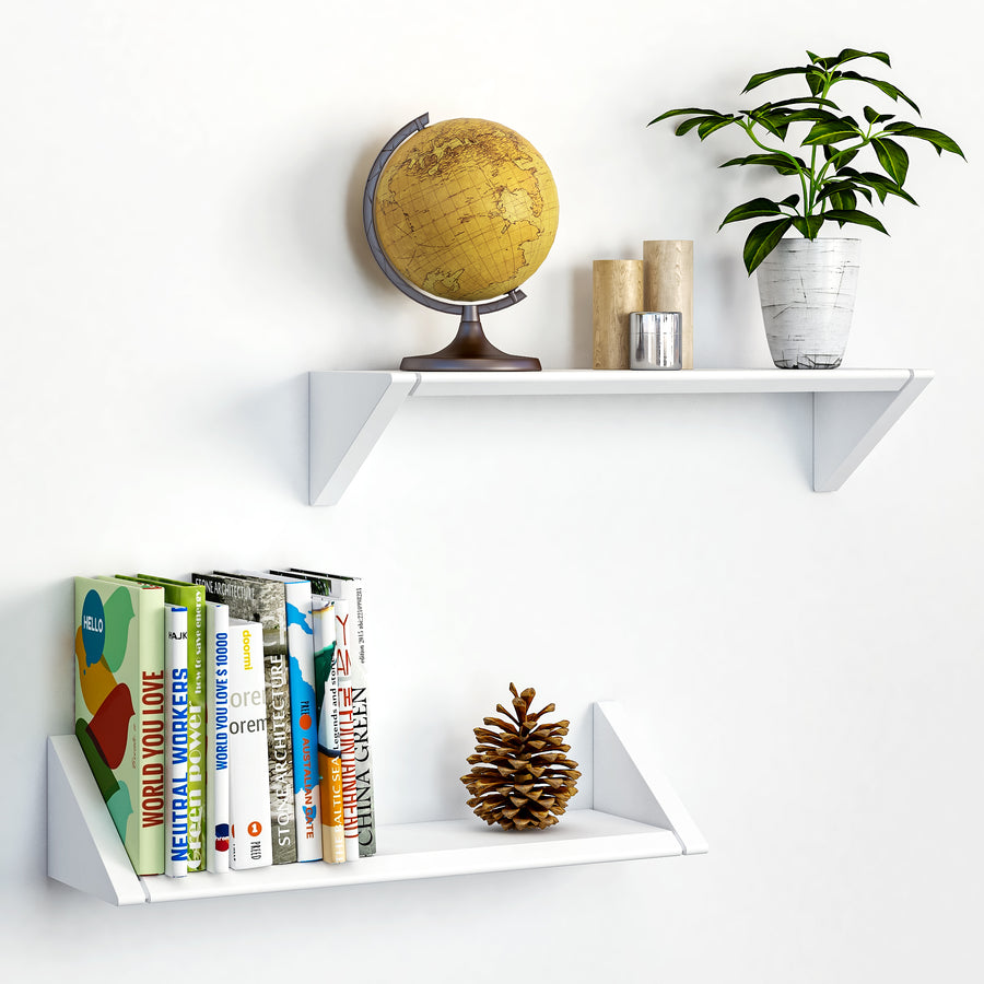 Reverso Set of Two White Floating Shelves, White Shelves for Wall in Living, Bedroom, Bathroom, Kitchen, and Office - MD