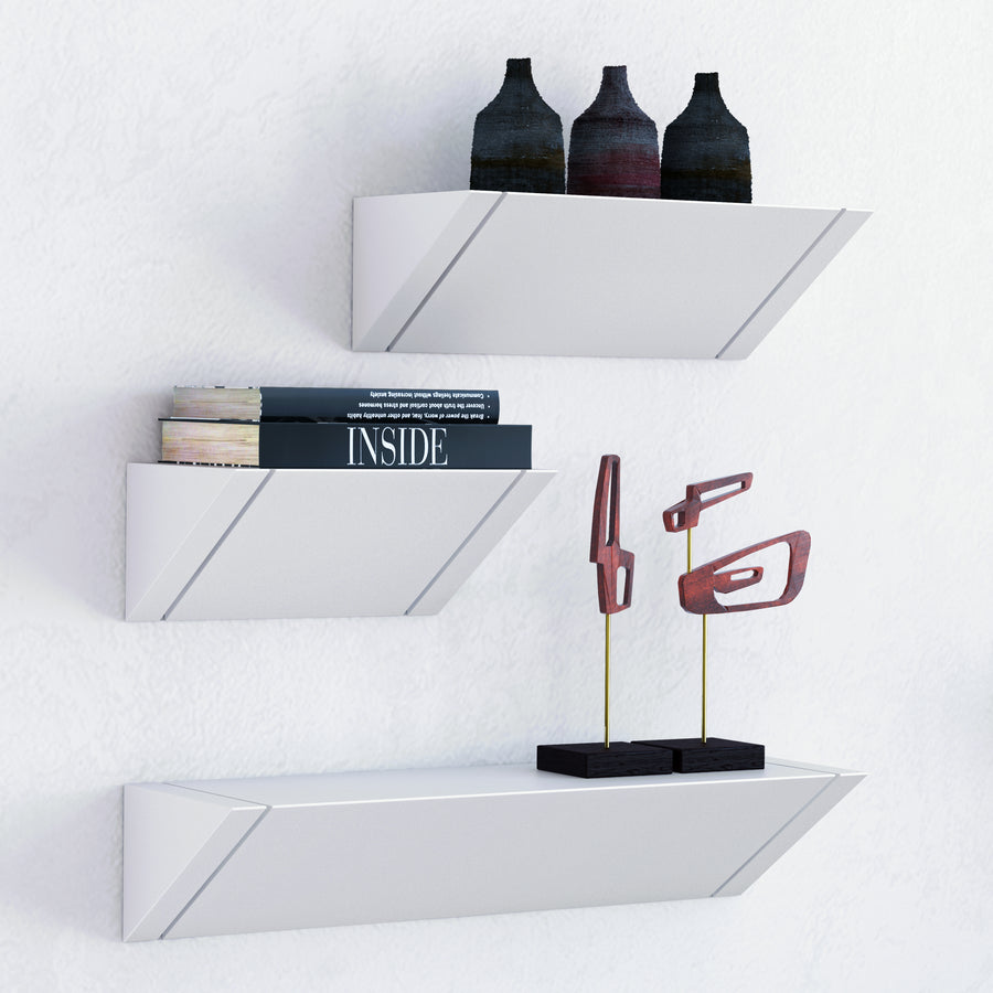Mye Set of 3 Modern White Floating Shelves